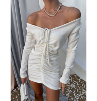 Біла сукня міні з драпіруванням спереду