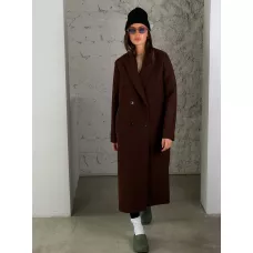 Коричневе пряме двобортне пальто