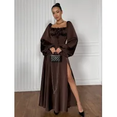 Silk evening dress with a slit