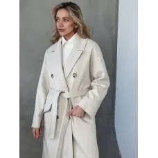 Milk double-breasted autumn-spring midi coat