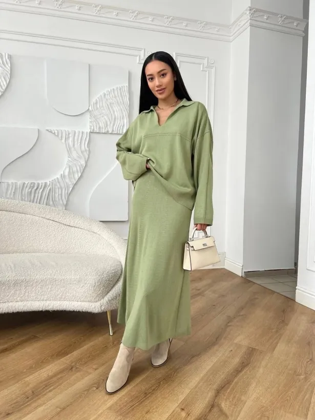 Knitted cotton long skirt suit