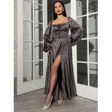Long silk floral print corset dress with long sleeves