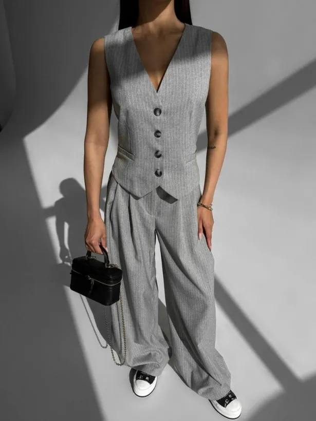  Striped vest palazzo pants suit