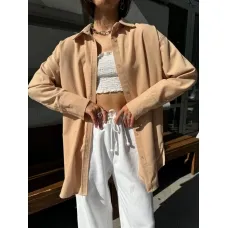 Beige elongated linen oversize shirt