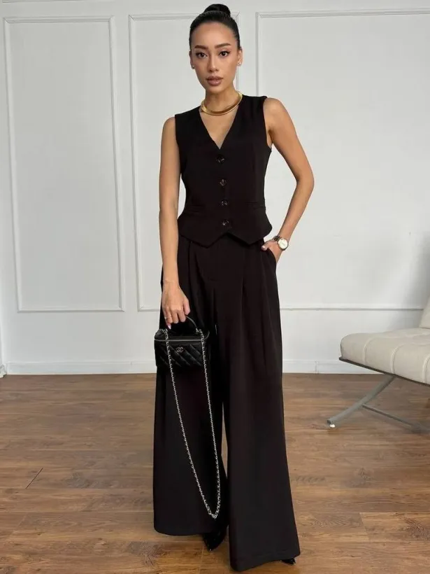 Stylish palazzo pants vest suit 