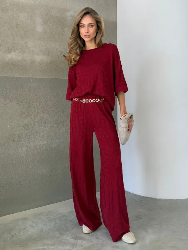 Cotton knitted trouser suit with 3/4 sleeves