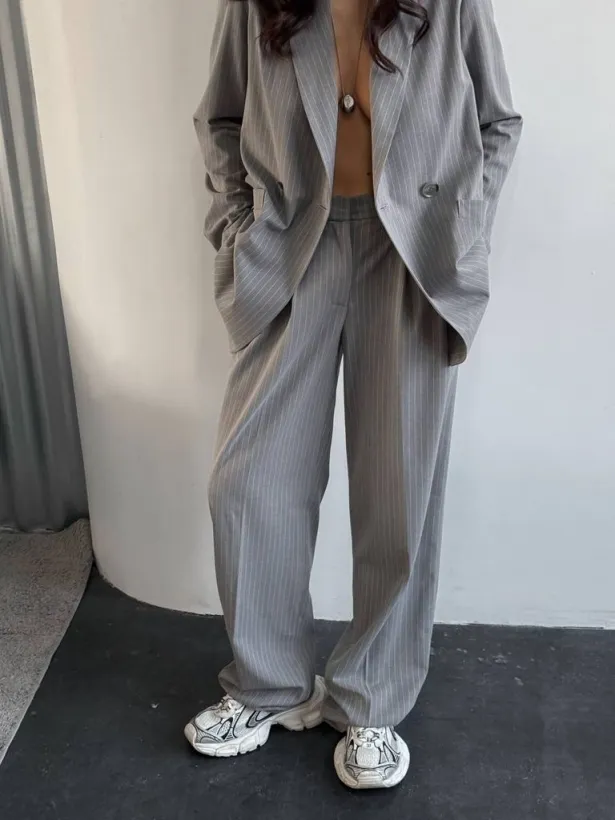 Jacket wide trousers small stripe business pantsuit 