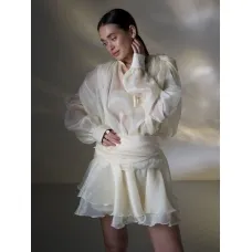Airy translucent organza mini dress with flounces