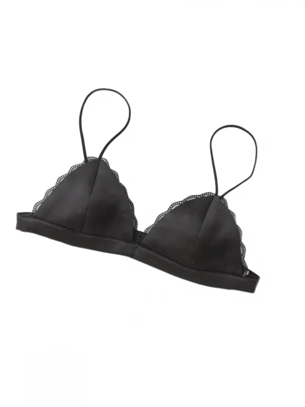 Black satin lace bra
