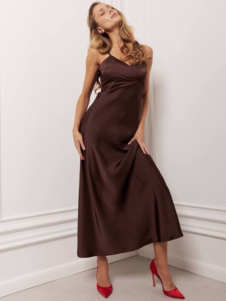 Сатинова довга сукня комбінація