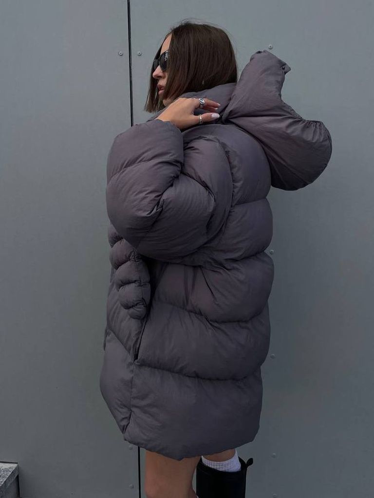 Графітовий зимовий пуховик з рукавицями