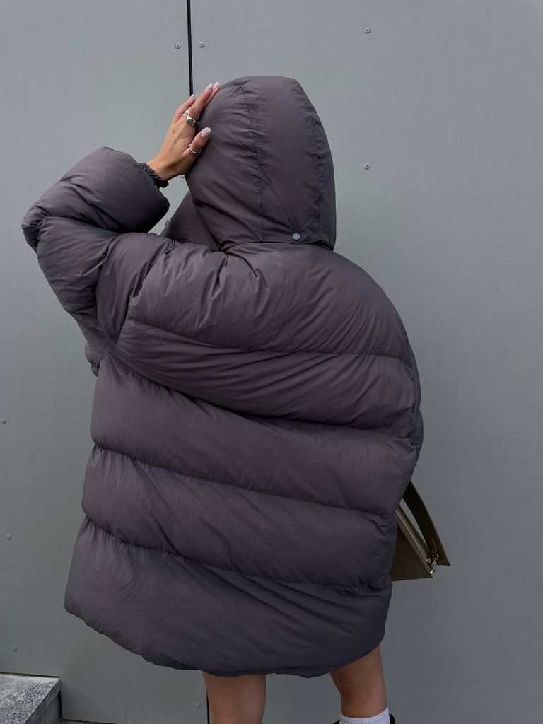Графітовий зимовий пуховик з рукавицями