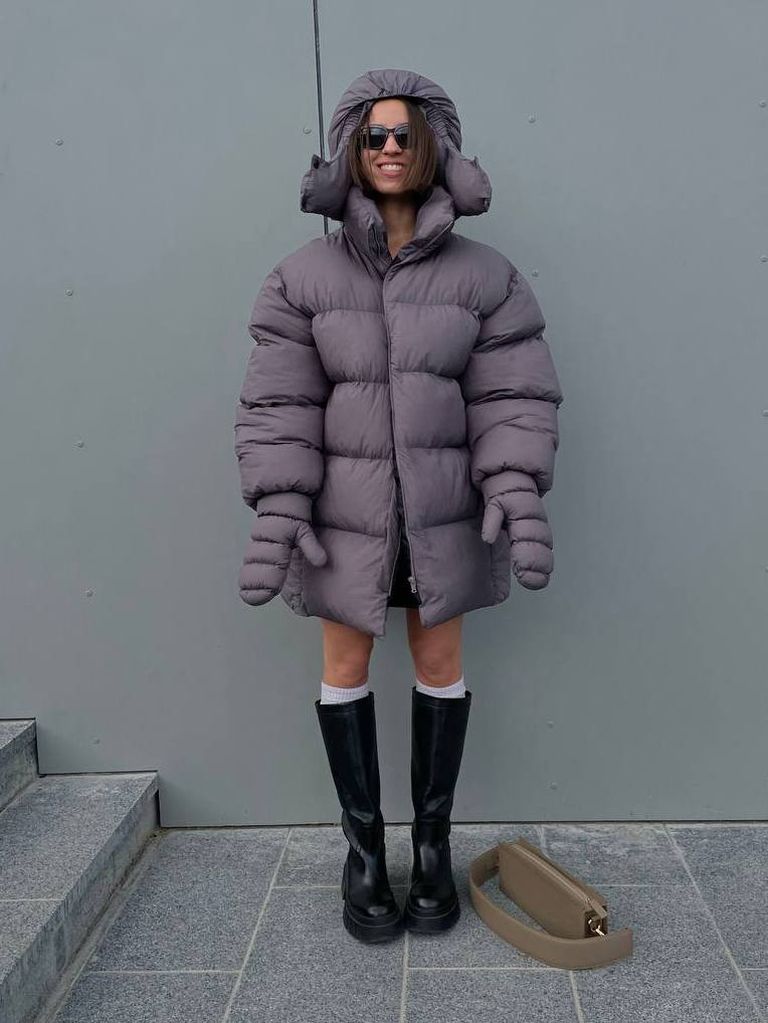 Графітовий зимовий пуховик з рукавицями