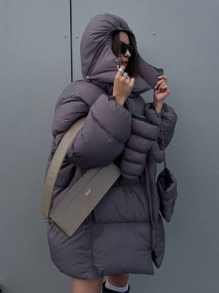 Графітовий зимовий пуховик з рукавицями