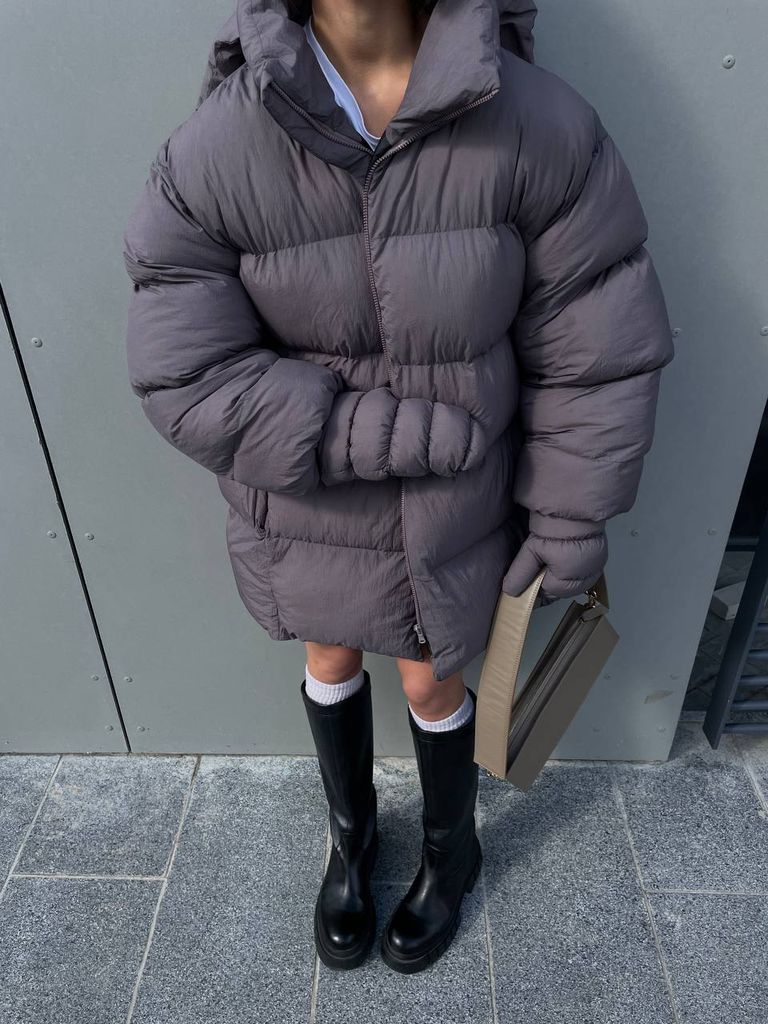 Графітовий зимовий пуховик з рукавицями