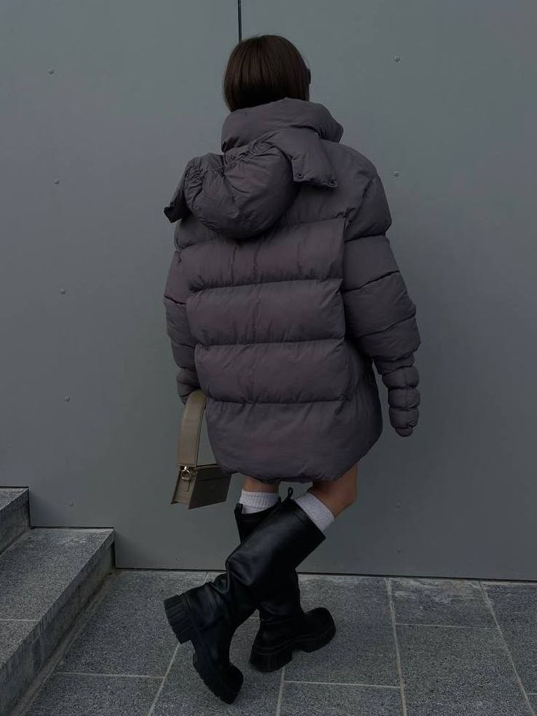 Графітовий зимовий пуховик з рукавицями