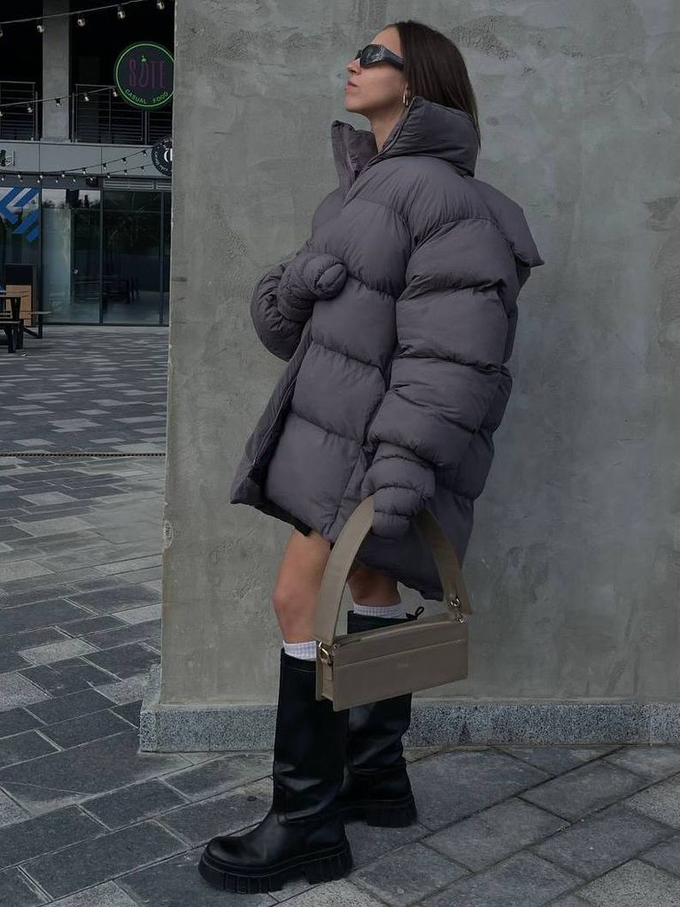 Графітовий зимовий пуховик з рукавицями