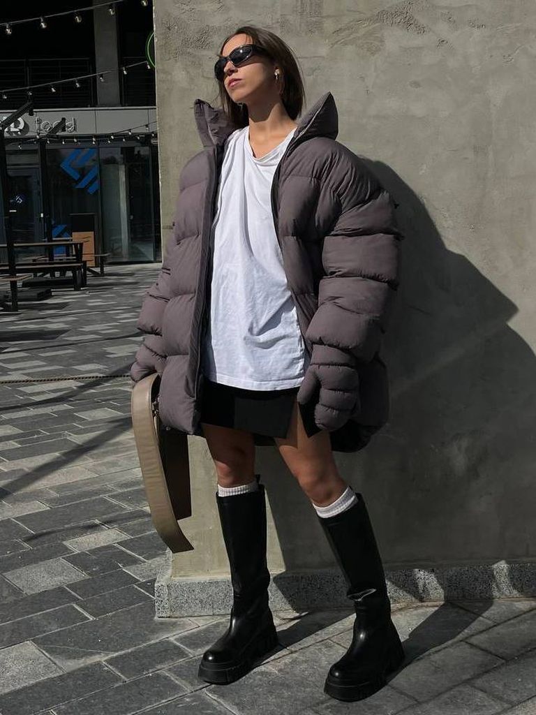 Графітовий зимовий пуховик з рукавицями