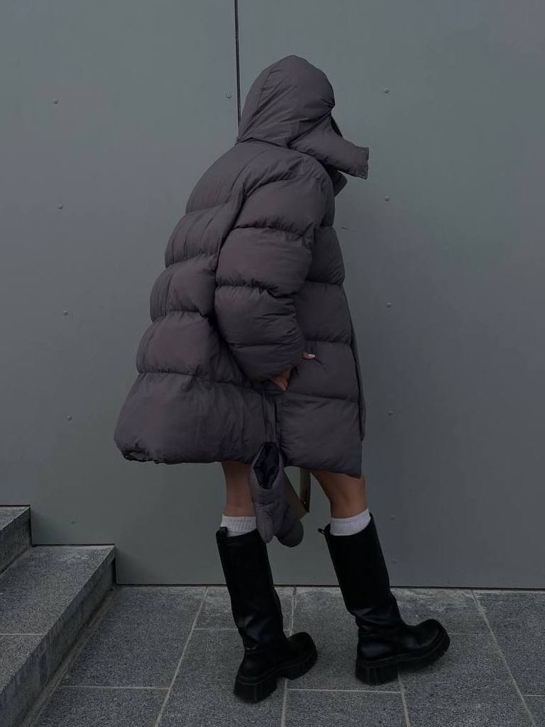 Графітовий зимовий пуховик з рукавицями