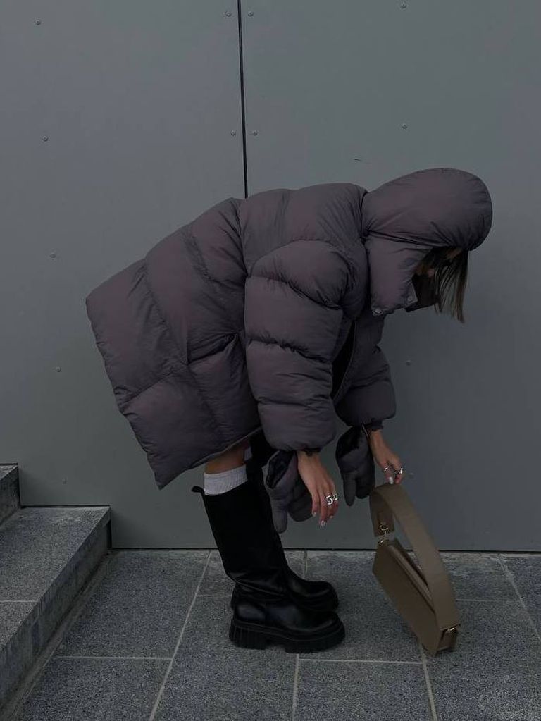 Графітовий зимовий пуховик з рукавицями