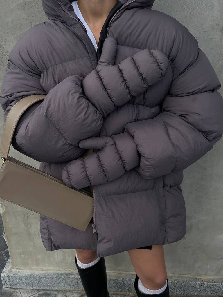 Графітовий зимовий пуховик з рукавицями