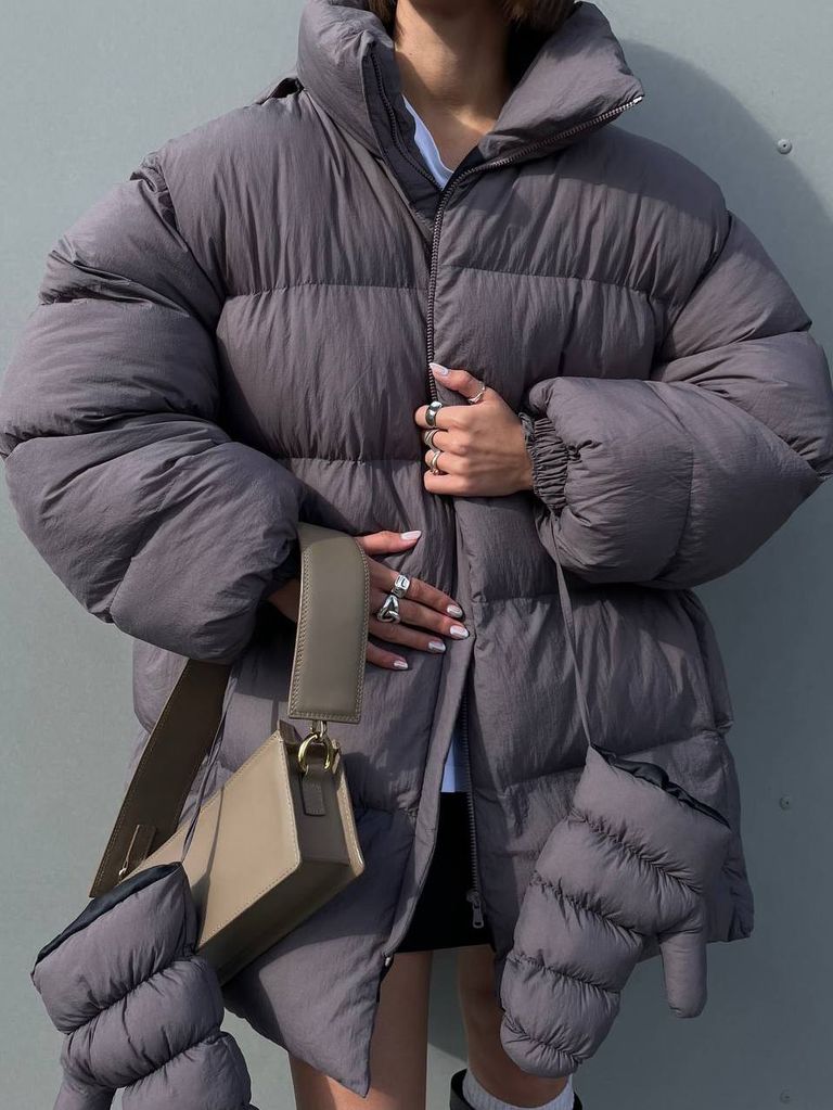 Графітовий зимовий пуховик з рукавицями