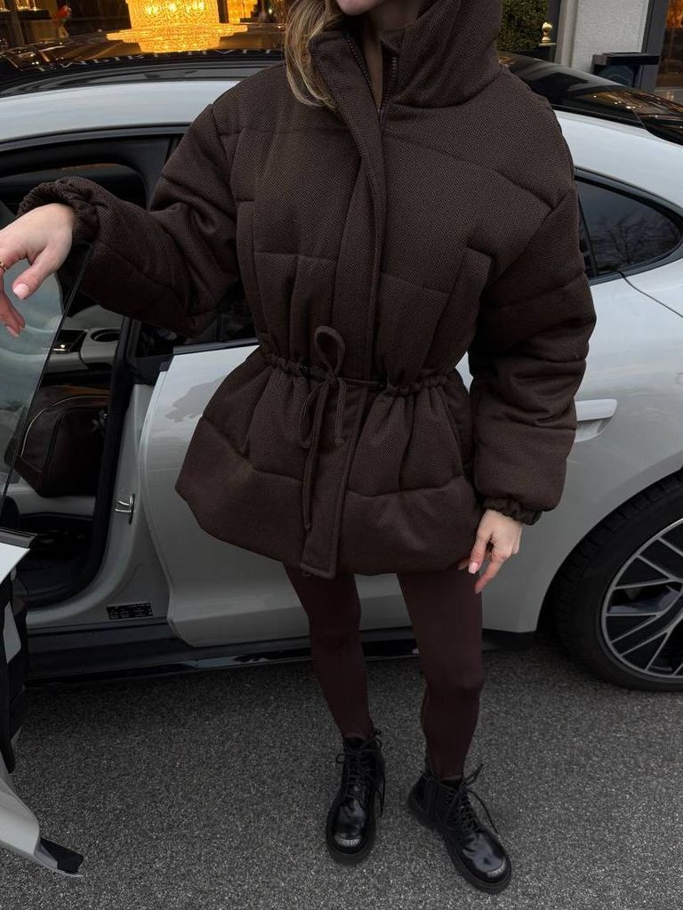 Вовняна зимова куртка парка з куліскою на талії