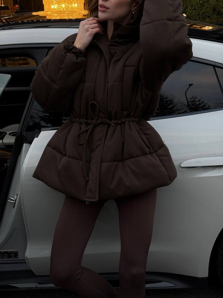 Вовняна зимова куртка парка з куліскою на талії