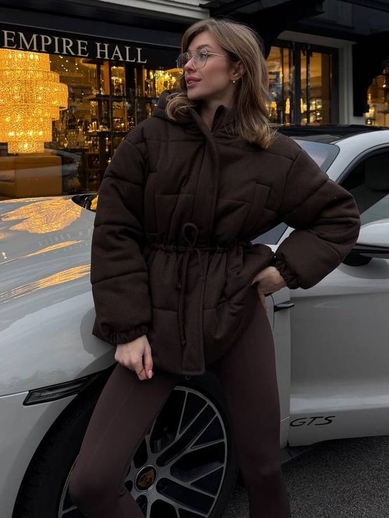 Вовняна зимова куртка парка з куліскою на талії