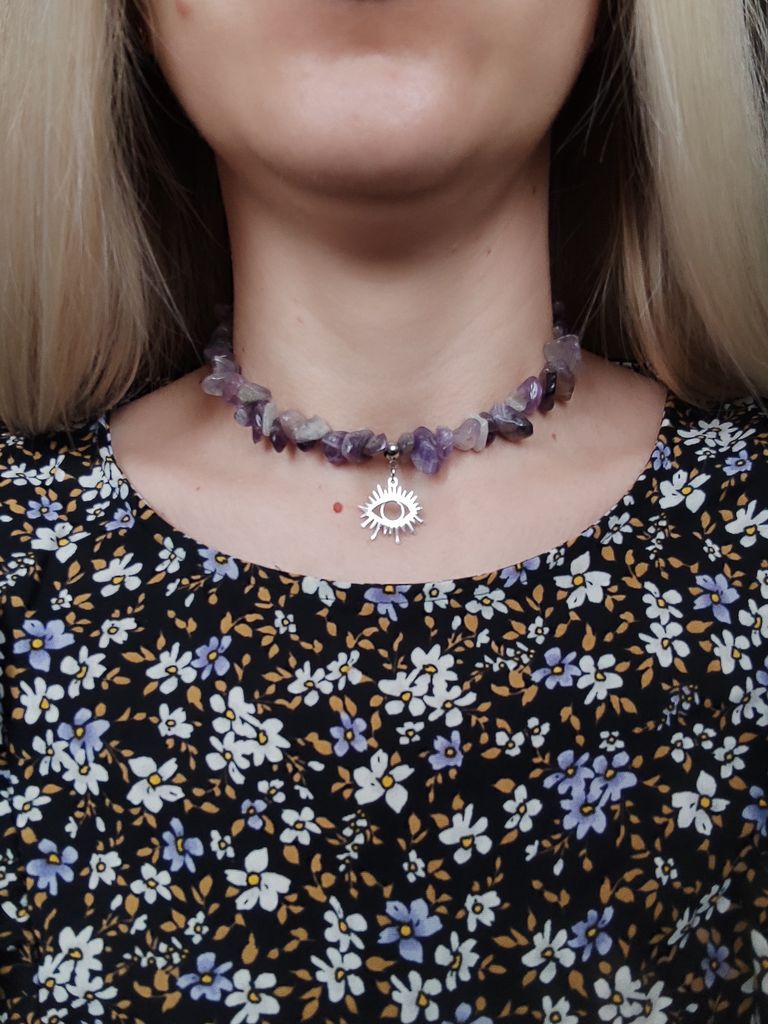 Аметистовий чокер з підвіскою око 