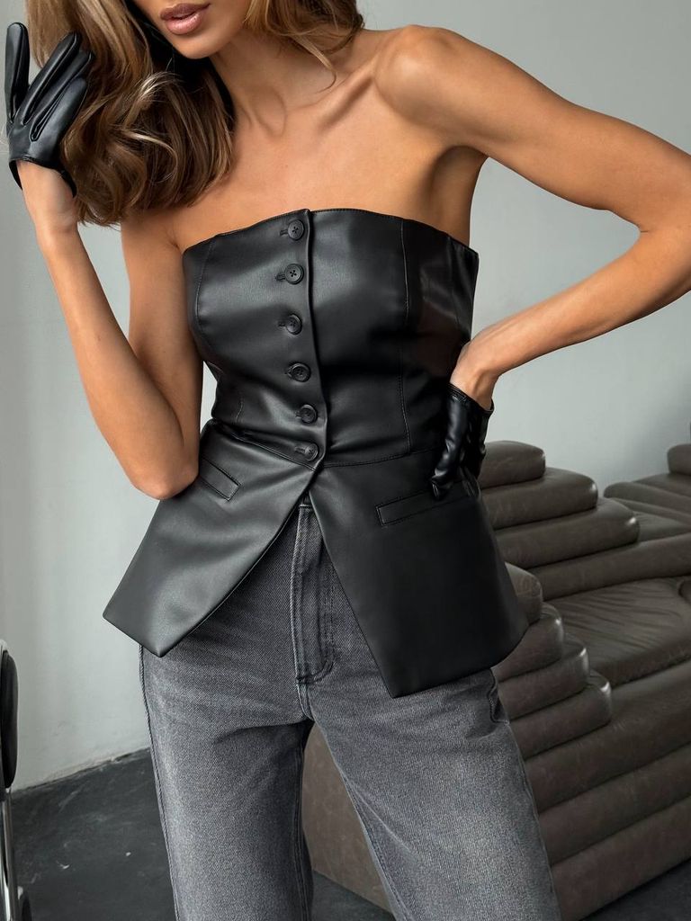 Корсет бюстье з еко-шкіри на ґудзиках 