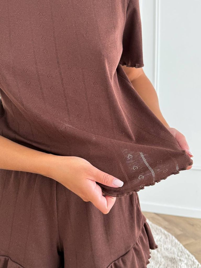 Домашній костюм футболка і шорти з рюшами