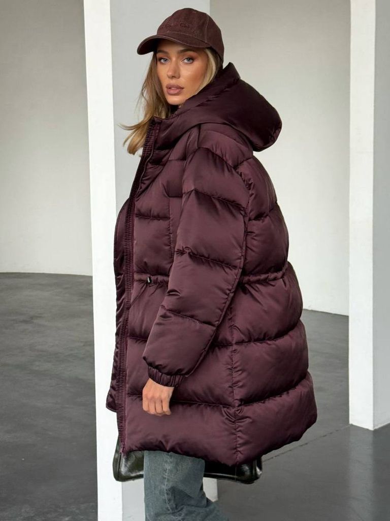 Винний подовжений зимовий пуховик