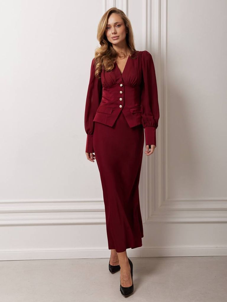 Сатинова блуза з прозорими рукавами