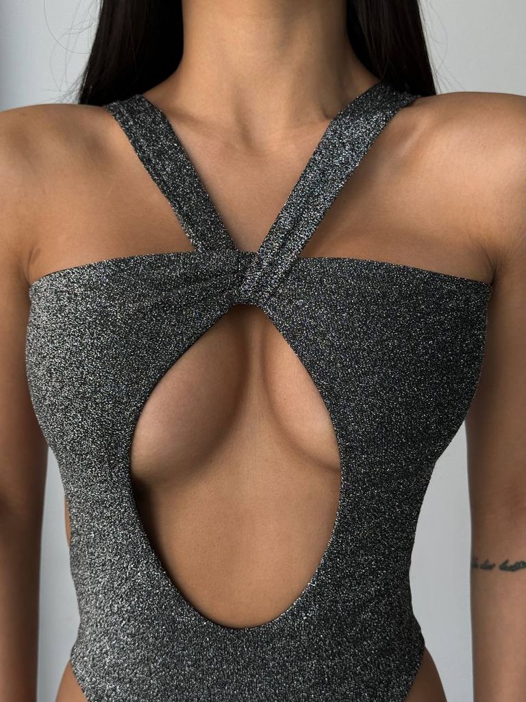 Графітовий блискучий суцільний купальник