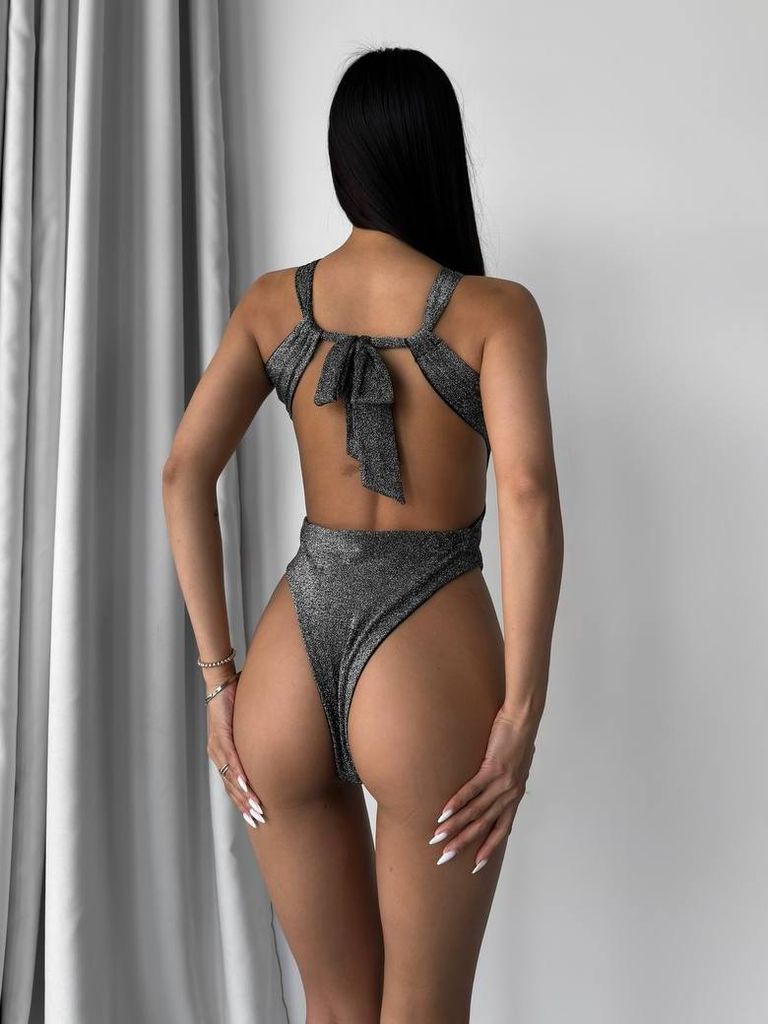 Графітовий блискучий суцільний купальник