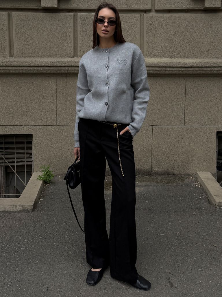 Сірий бавовняний трикотажний кардиган в стилі MIU MIU