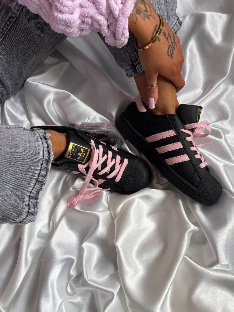 Кросівки чорні Adidas Super Star Black Pink 