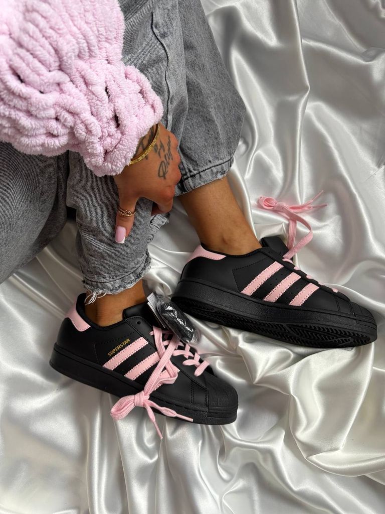 Кросівки чорні Adidas Super Star Black Pink 