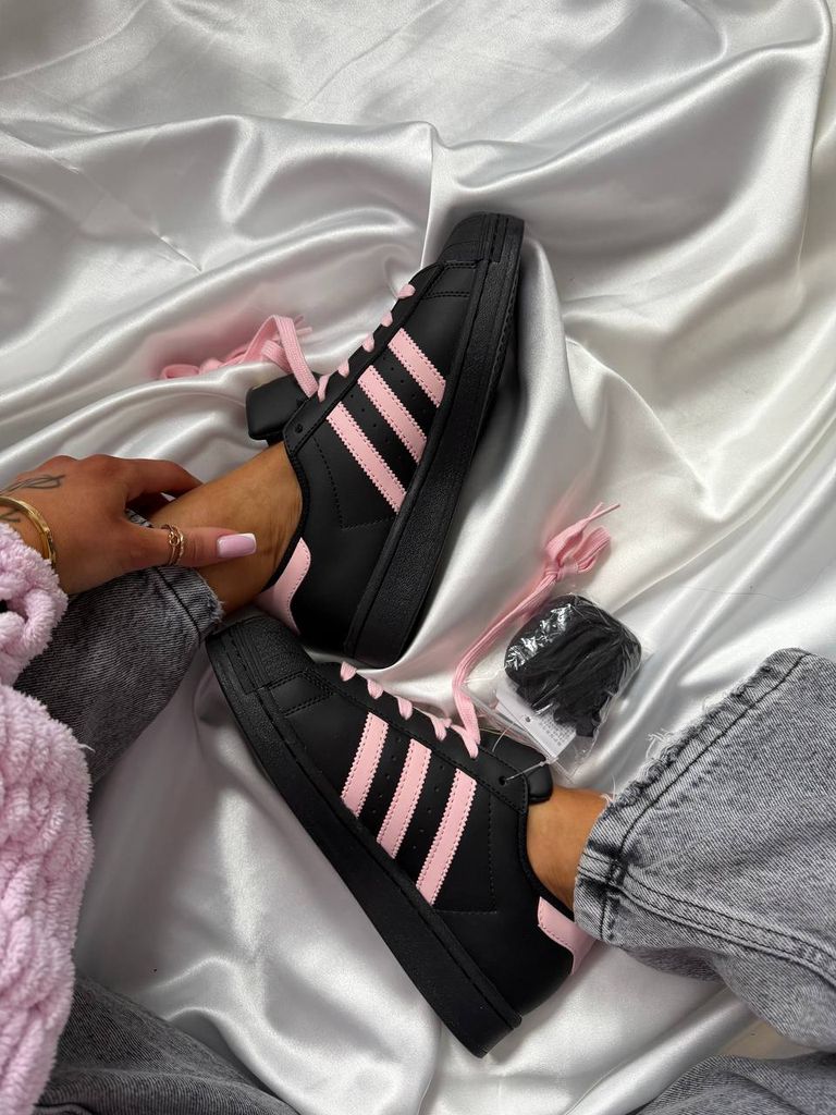 Кросівки чорні Adidas Super Star Black Pink 