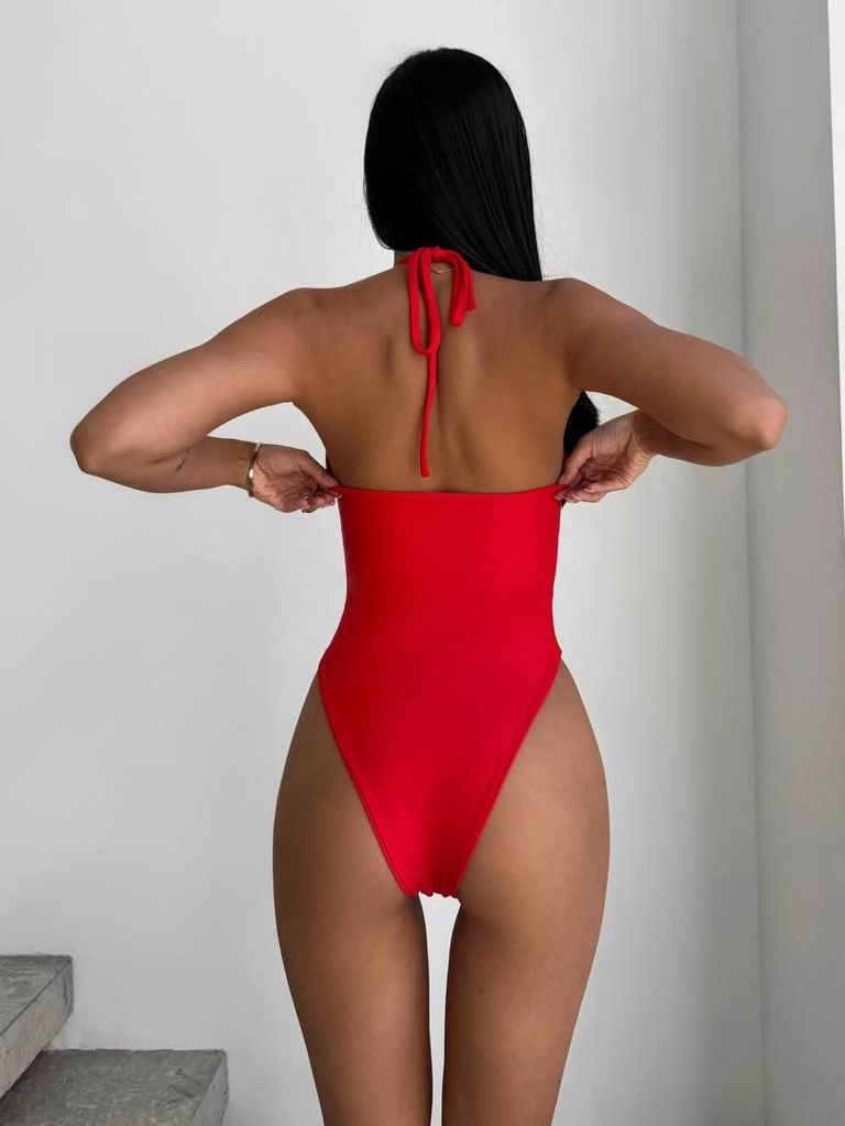 Купальник суцільний з вирізами і 3D квіткою