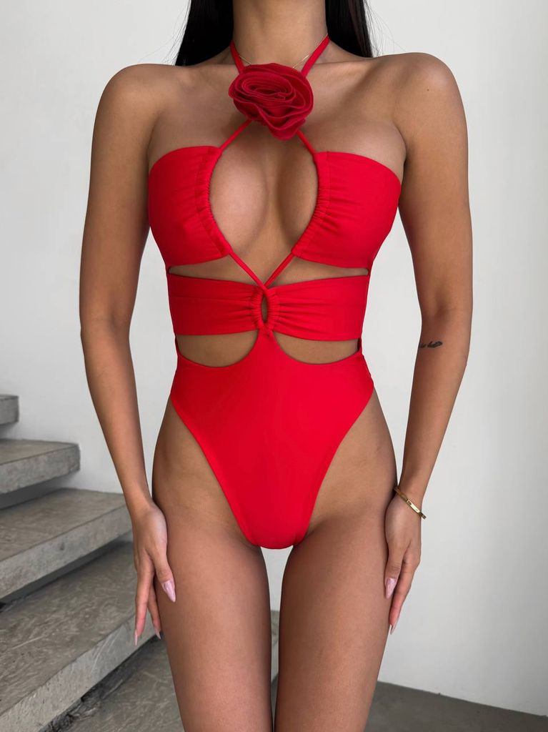 Купальник суцільний з вирізами і 3D квіткою