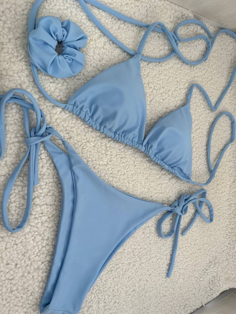 Блакитний купальник бікіні на зав'язках 