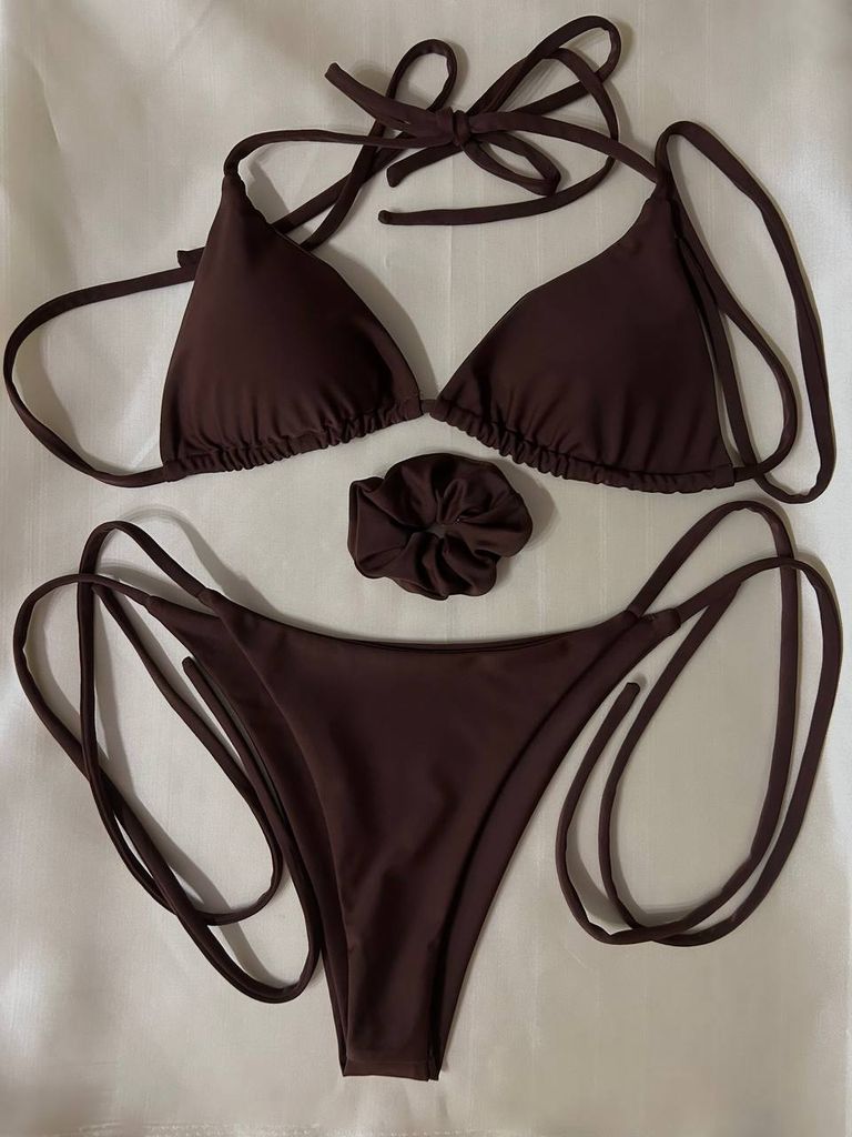 Шоколадний купальник бікіні на зав'язках 