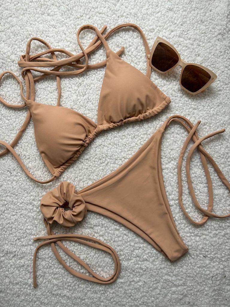 Бежевий купальник бікіні на зав'язках 