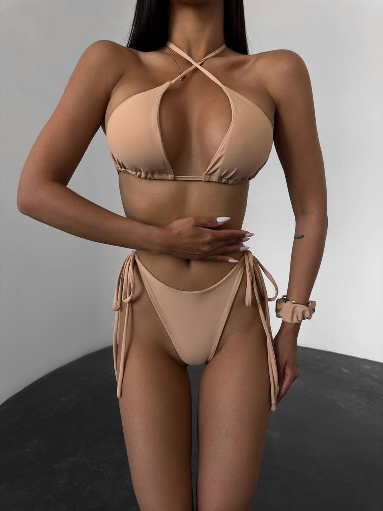 Бежевий купальник бікіні на зав'язках 