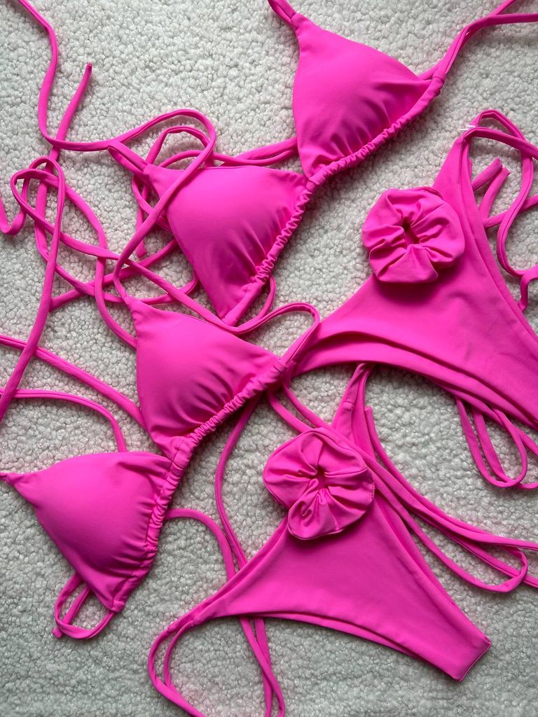 Рожевий купальник бікіні на зав'язках 
