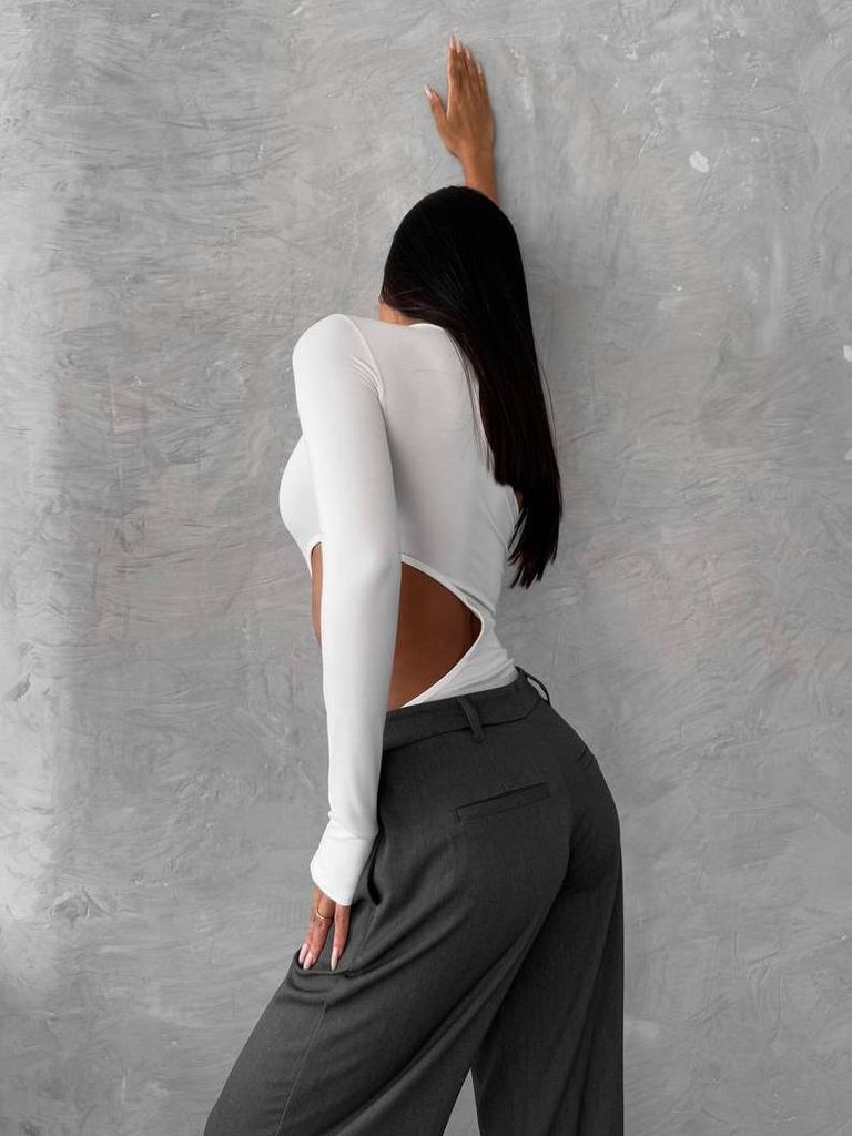 Білий боді з одним рукавом і вирізом з віскози