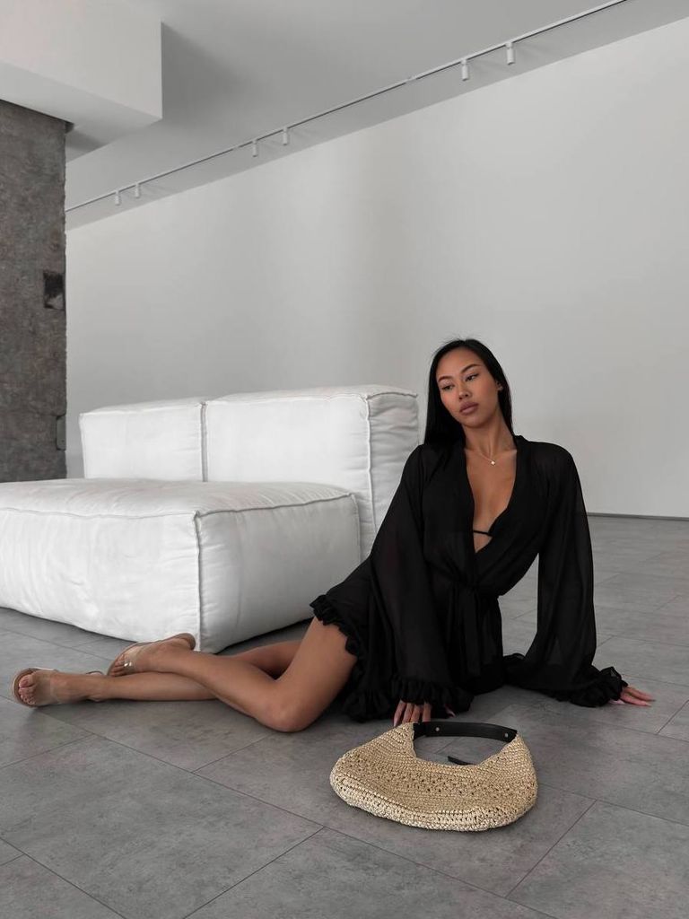 Пляжна накидка кімоно чорна шифонова 