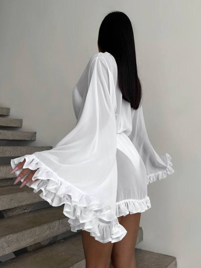 Пляжна накидка кімоно біла шифонова 